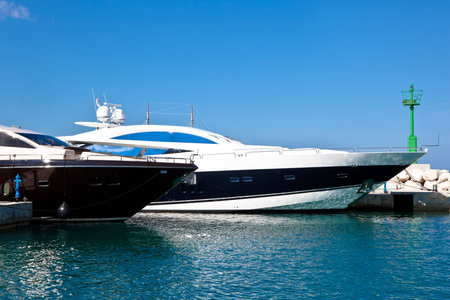 Power boats in marina. Luxury boats.
