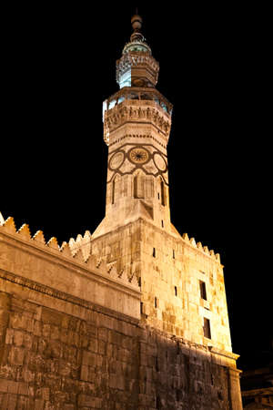 The Umayyad Mosque tower in Damascus, Syria. Roman temple and Byzantine church before the Islamic conquest of the Levant.の写真素材