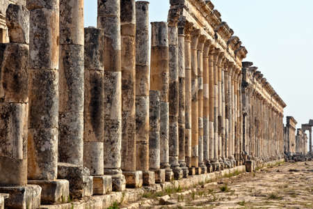 Pompey made Apamea (Apameia) or Afamia (Arabic) part of the Roman Empire in Syria. Cardo maximus street with columns. Roman and Byzantine periodの写真素材