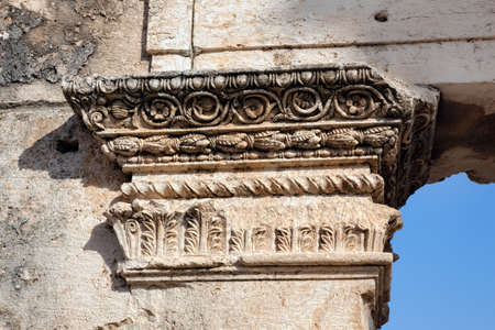 Pompey made Apamea (Apameia) or Afamia (Arabic) part of the Roman Empire in Syria. Cardo maximus street - column detail. Roman and Byzantine periodの写真素材