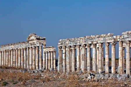 Pompey made Apamea (Apameia) or Afamia (Arabic) part of the Roman Empire in Syria. Cardo maximus street with columns. Roman and Byzantine periodの写真素材