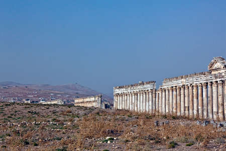 Pompey made Apamea (Apameia) or Afamia (Arabic) part of the Roman Empire in Syria. Cardo maximus street with columns. Roman and Byzantine periodの写真素材