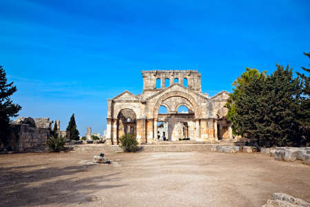 Syria - Qal'a Sim'an. Ruins of the Church of Saint Simeon with remains of his columnの写真素材