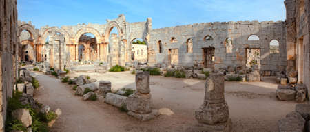 Syria - Qal'a Sim'an. Ruins of the Church of Saint Simeon with remains of his columnの写真素材