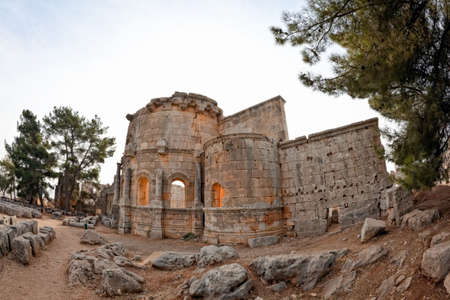 Syria - Qal'a Sim'an. Ruins of the Church of Saint Simeon with remains of his column. Fish eye shot.の写真素材