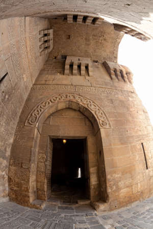 Famous fortess and citadel in Aleppo, Syria, Entrance detail.の写真素材