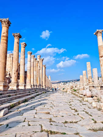 Main street cardo in Roman city. Jerash, Jordanの写真素材