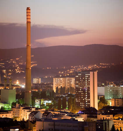 Zagreb, Croatia. Panorama with power plant.の写真素材