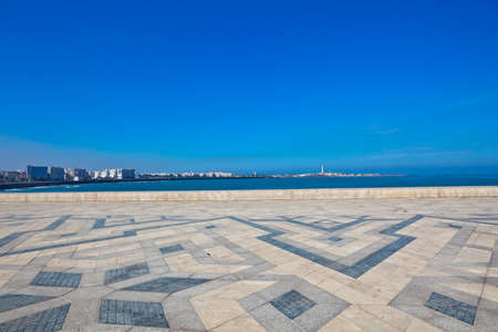 View of the Casablanca coast from King Hassan II mosque square, Morocco.の写真素材