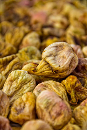 Early stage in preparation of dried figs, typical traditional Mediterranean food.の写真素材