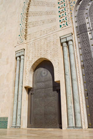 Exterior of Hassan II mosque with blue sky and cloudscape background, Casablanca, Morocco.の写真素材