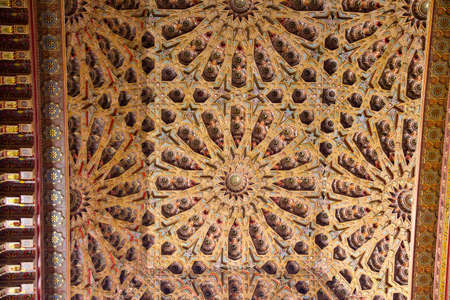 Hassan II Mosque Casablanca interior detail with typical arabic ornament made in cedar.のeditorial素材