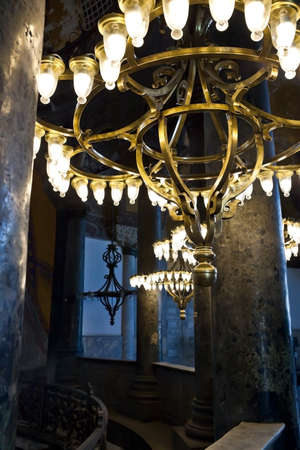ISTANBUL, TURKEY - SEPTEMBER 29: Hagia Sophia chandelier indoor shot on September 29, 2011 in Istanbul. It is a former Orthodox patriarchal basilica, later a mosque, and now a museum.のeditorial素材