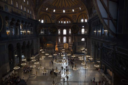 ISTANBUL, TURKEY - SEPTEMBER 29: Hagia Sophia indoor shot on September 29, 2011 in Istanbul. It is a former Orthodox patriarchal basilica, later a mosque, and now a museum.のeditorial素材