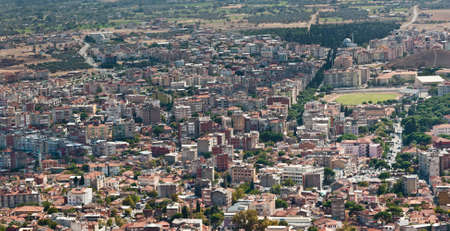 Panorama view from Acropolis of Pergamon or Pergamum to the new city Bergama.のeditorial素材
