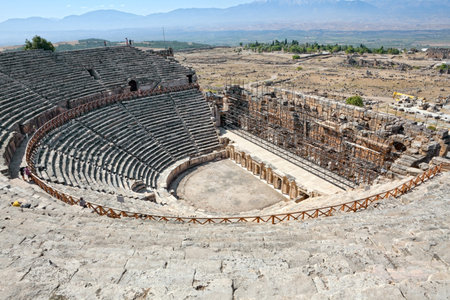 Theater detail in Pamukkale (ancient Hierapolis), Anatolia, Turkye.の写真素材