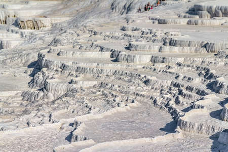 Famous travertine terraces in Pamukkale (ancient Hierapolis), Anatolia, Turkye.の写真素材