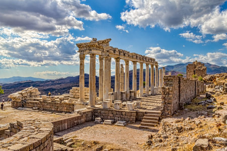 Temple of Trajan at Acropolis of Pergamon or Pergamum in Turkey. Roman period.