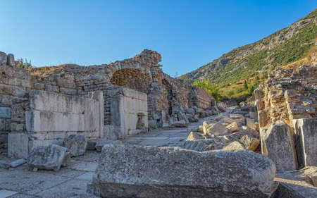 Curetes Street is one of the three main streets of Ephesus between The Hercules Gate till to the Celsus Library, Turkey.の写真素材