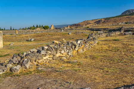 Ruins of city walls - old Roman city Hierapolis, Pamukkale, Turkey.の写真素材