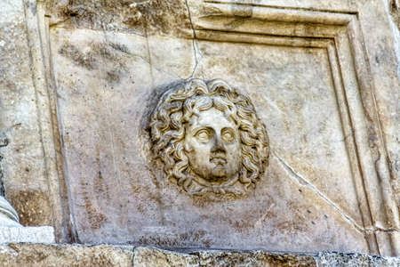 The Sebasteion or Augusteum facade detail with famous sculptures in Aphrodisias (Turkey) build during Roman period.の写真素材