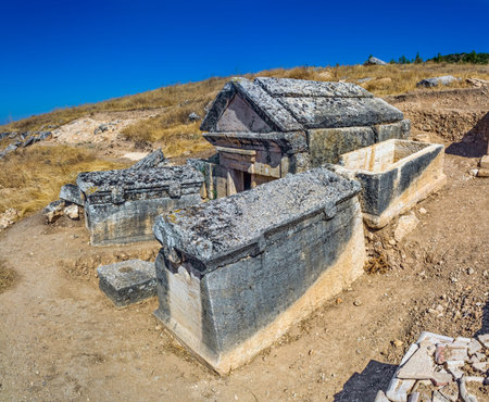 Necropolis detail in Pamukkale (ancient Hierapolis), Anatolia, Turkye.