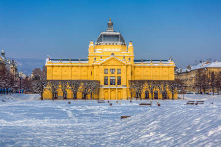 ZAGREB, CROATIA - FEBRUARY 13: Winter scene with old art gallery building recently renovated on February 13, 2012 in Zagreb, Croatia.のeditorial素材