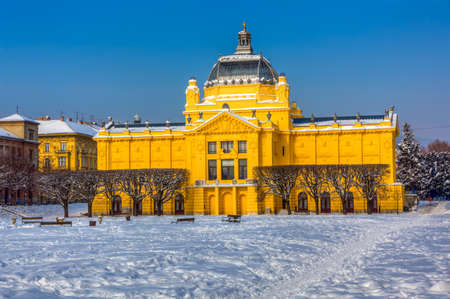 ZAGREB, CROATIA - FEBRUARY 13: Winter scene with old art gallery building recently renovated on February 13, 2012 in Zagreb, Croatia.のeditorial素材