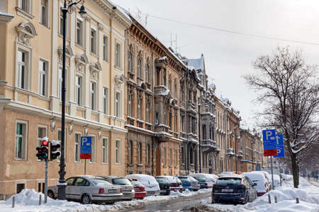 ZAGREB, CROATIA - FEBRUARY 13: Old town street with renovated buildings  on February 13, 2012 in Zagreb, Croatia.のeditorial素材