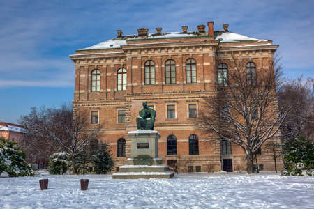 ZAGREB, CROATIA - FEBRUARY 13: The statue of Josip Juraj Strossmayer made by world known sculptor Ivan MeÅ¡trovic in front of the building Croatian academy of arts and science on February 13, 2012 in Zagreb, Croatia.のeditorial素材