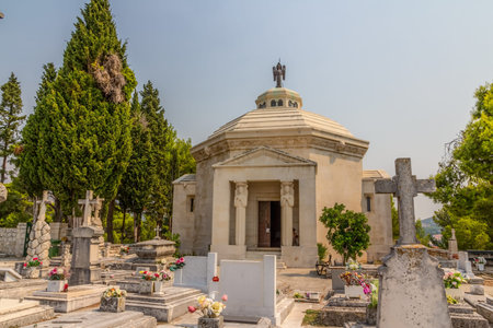 Old traditional cemetery with  mausoleum in Cavtat, small town near Dubrovnik, Croatia