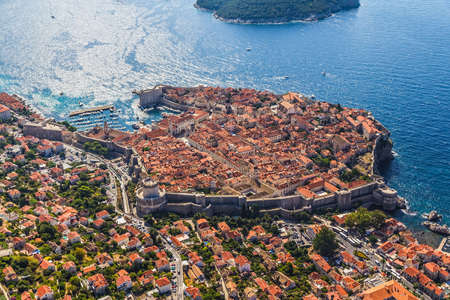 Aerial helicopter shoot of Dubrovnik old town.の写真素材