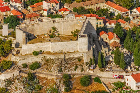 Sibenik St. John Fortress panorama.  Helicopter aerial shoot.のeditorial素材