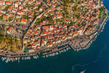 Adriatic tourist destination Sibenik, Croatia.  Helicopter aerial shoot.の写真素材