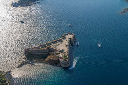 Aerial helicopter shoot of St. Nicholas Fortress - Sibenik archipelago, Croatia.のeditorial素材