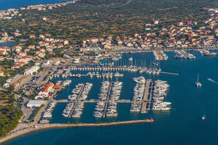 Marina with boats and sailboats, Adriatic tourist destination Murter, Croatiaの写真素材