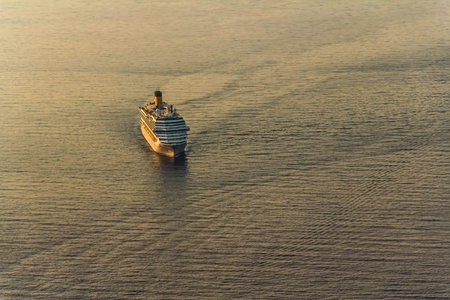 Early morning sunrise - panorama with cruiser.