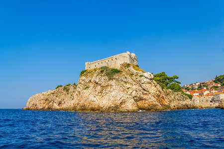 Dubrovnik old city defense walls details shot from a boat. Fortress st. Lawrence. Location Croatia - Europe.のeditorial素材