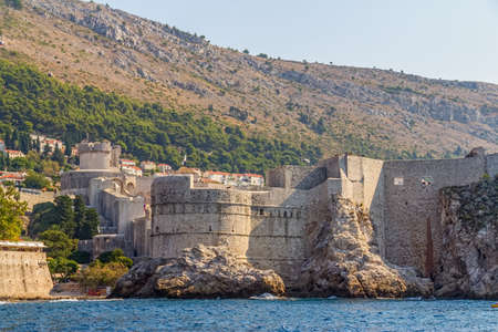 Dubrovnik old city defense walls details shot from a boat. Fortress Bokar. Location Croatia - Europe.のeditorial素材