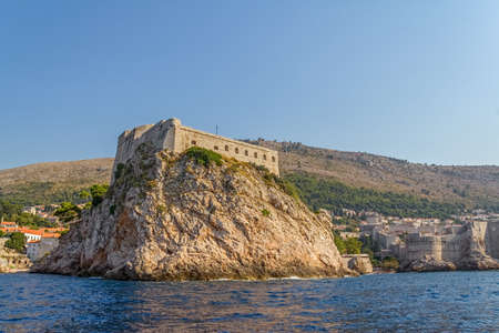 Dubrovnik old city defense walls details shot from a boat. Fortress st. Lawrence. Location Croatia - Europe.のeditorial素材