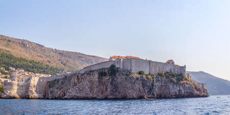 Dubrovnik old city defense walls details shot from a boat. Location Croatia - Europe.のeditorial素材
