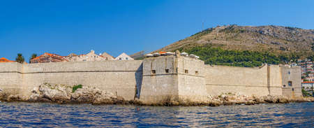 Dubrovnik old city defense walls details shot from a boat. Location Croatia - Europe.のeditorial素材
