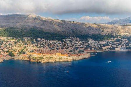 Aerial helicopter shoot of Dubrovnik old town.の写真素材