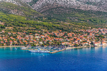 Helicopter aerial shoot of famous tourist destination on Peljesac peninsula, Croatiaの写真素材