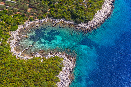 Helicopter aerial shoot of tip of the Peljesac peninsula - Dubrovnik archipelago, Croatiaの写真素材