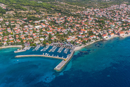 Small town Orebic city harbor, Peljesac peninsula, Croatia. Well known tourist destination.の写真素材
