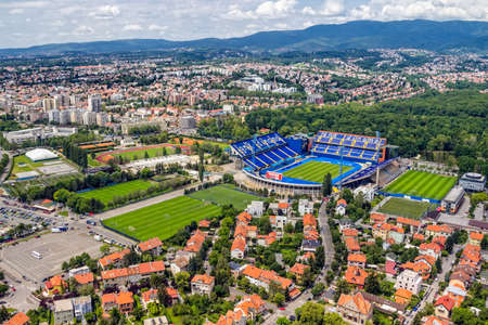 ZAGREB, CROATIA - MAY 26: Maksimir stadium is official field for Dinamo football club on  May 26, 2012 Zagreb, Croatia. Helicopter aerial view.のeditorial素材