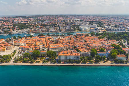 ZADAR, CROATIA - JUL 7:  Aerial view of the old town with harbor on Jul 7, 2012 in Zadar, Croatia.のeditorial素材