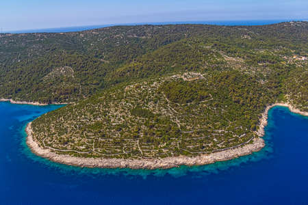 Aerial panorama of island Losinj in Zadar area, Croatia.の写真素材
