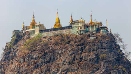 Popa Taungkalat monastery atop an outcrop of Mount Popa volcano, Myanmar.の写真素材